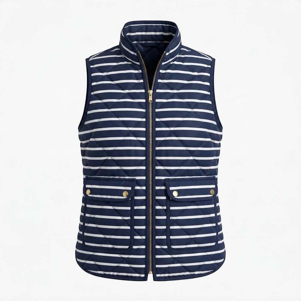 J. Crew Navy White Striped Sleeveless Puffer Vest Size XS